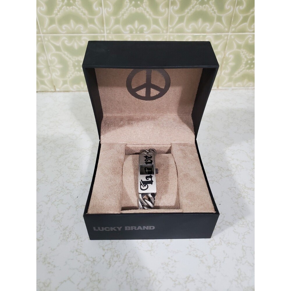 Lucky Brand Bracelet Silver Tone Links 'Love' Antiqued Watch 8"